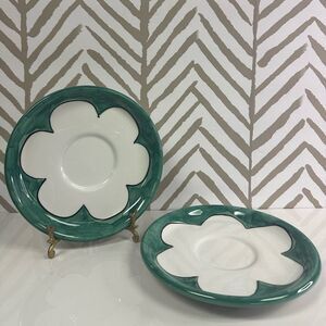Vintage Nancy Calhoun Las Rosas Large Saucer Green & White Plates Portugal